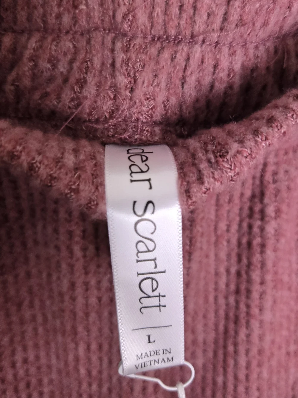 2 Piece Waffle Knit Long Open-Front Knit Cardigan With Pants - Dusty Rose Large